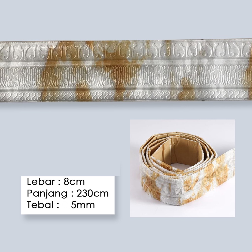 LIST BORDER FOAM 3D STICKER HIGHT QUALITY PANJANG 230CM-MARMER PUTIH GOLD8cm