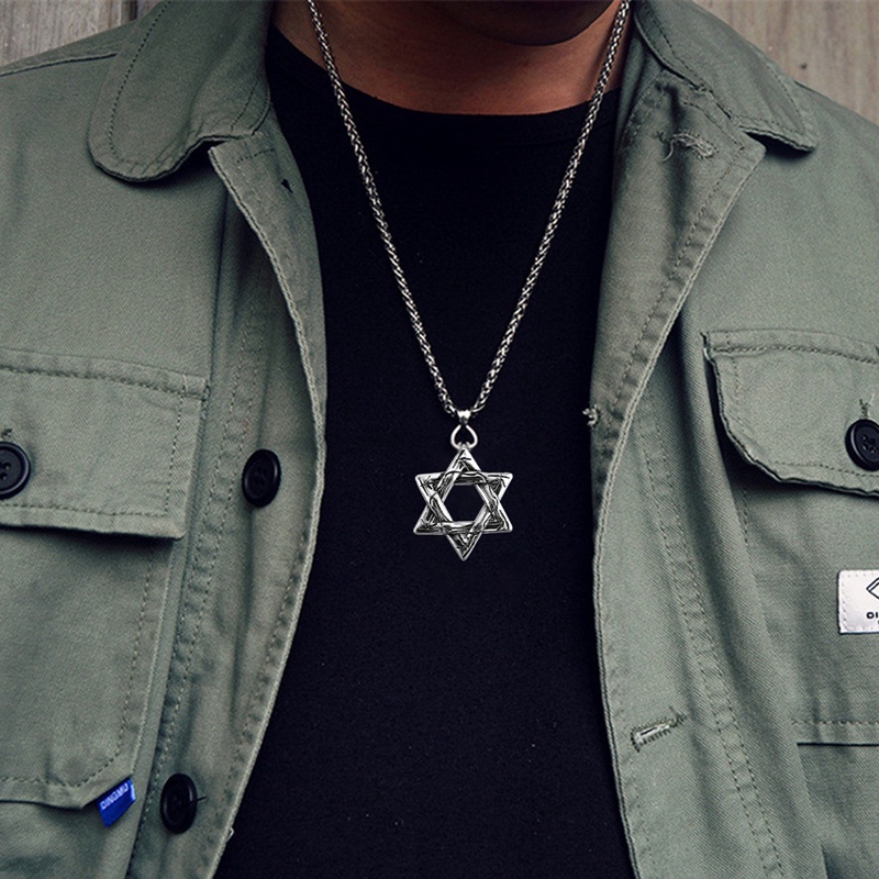 Kalung Rantai Liontin Hexagram Gaya Hip Hop Untuk Unisex