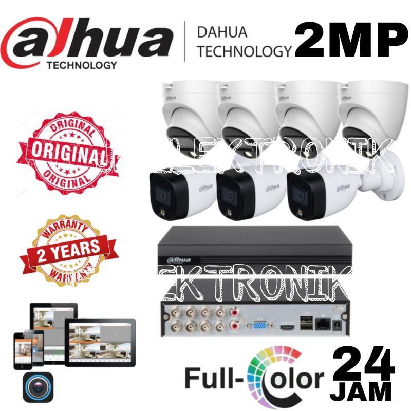 Paket Cctv Dahua 8 Channel 7 Kamera 2mp Full Color Komplit Tinggal Pasang