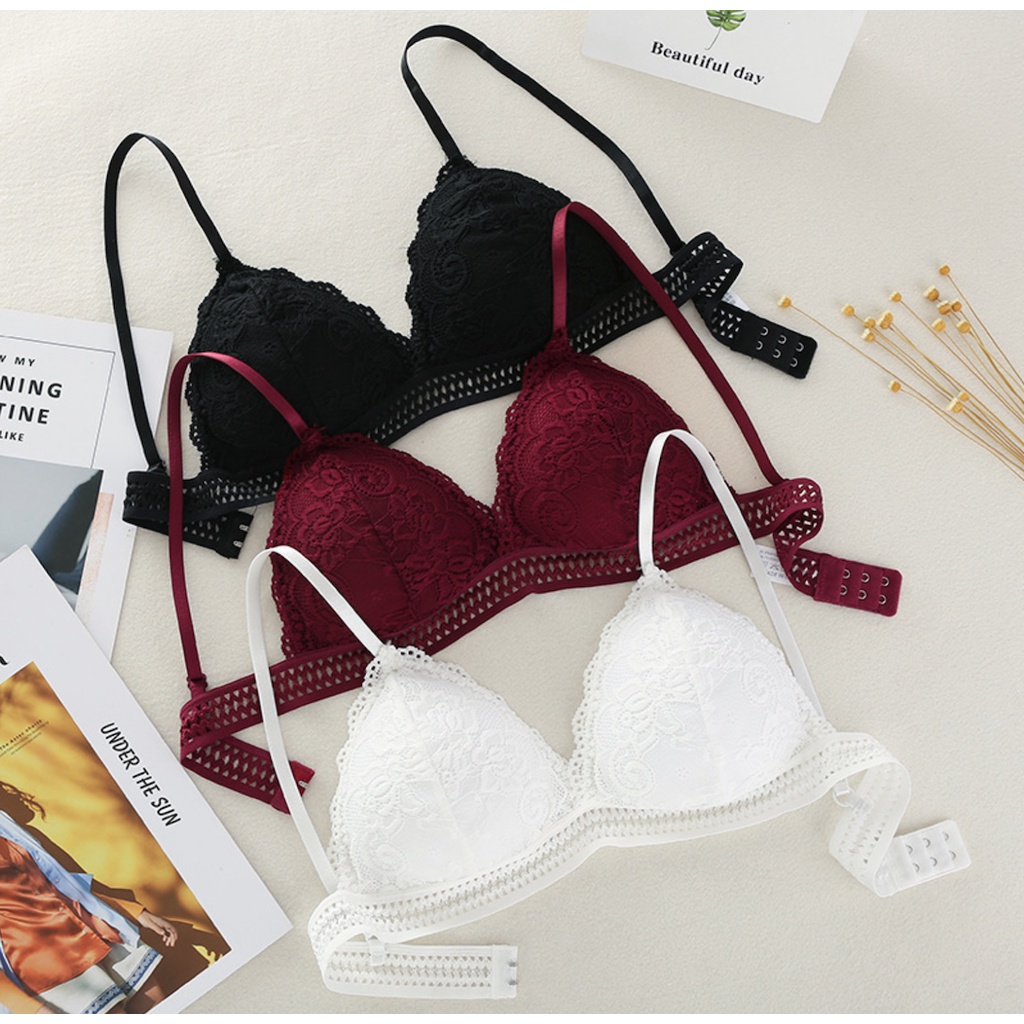 [WONDER.GIRLS] Bra BH Wanita Bahan Renda Motif Bunga Tanpa Kawat