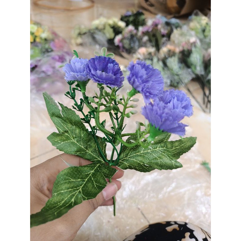 Anyelir Bunga Plastik Artificial Dekorasi Rustic Hiasan Mahar Dried Flower Hampers Ringbox-Ungu lavender