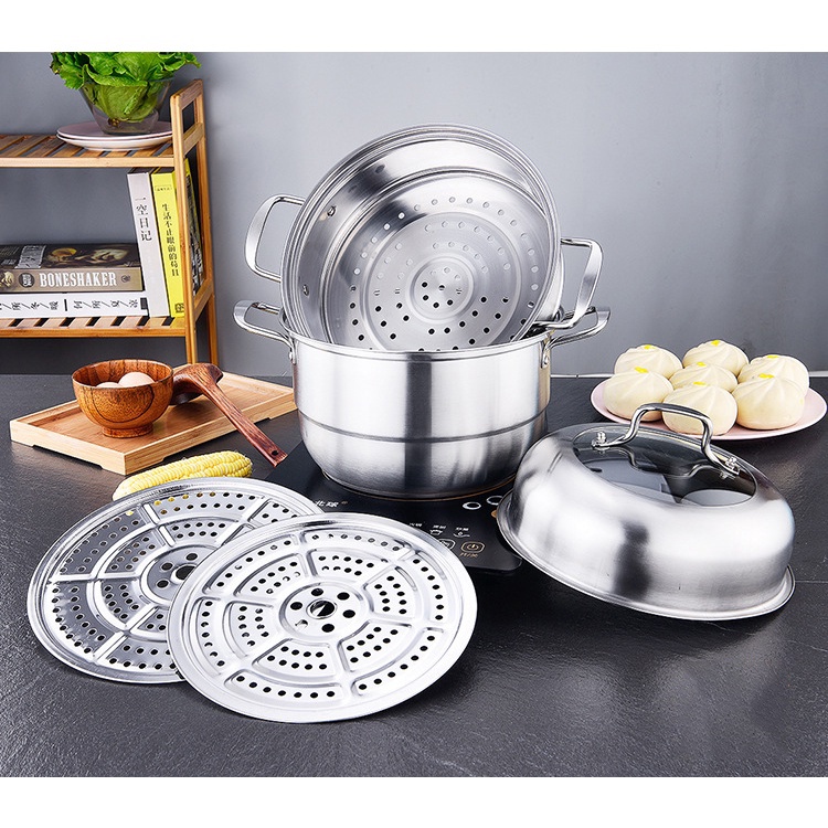 Panci Steamer 2 Tingkat Kukusan Stainless Steel panci multifungu peralatan dapur perlalatan dapur ZG-1 - WORLDHOME