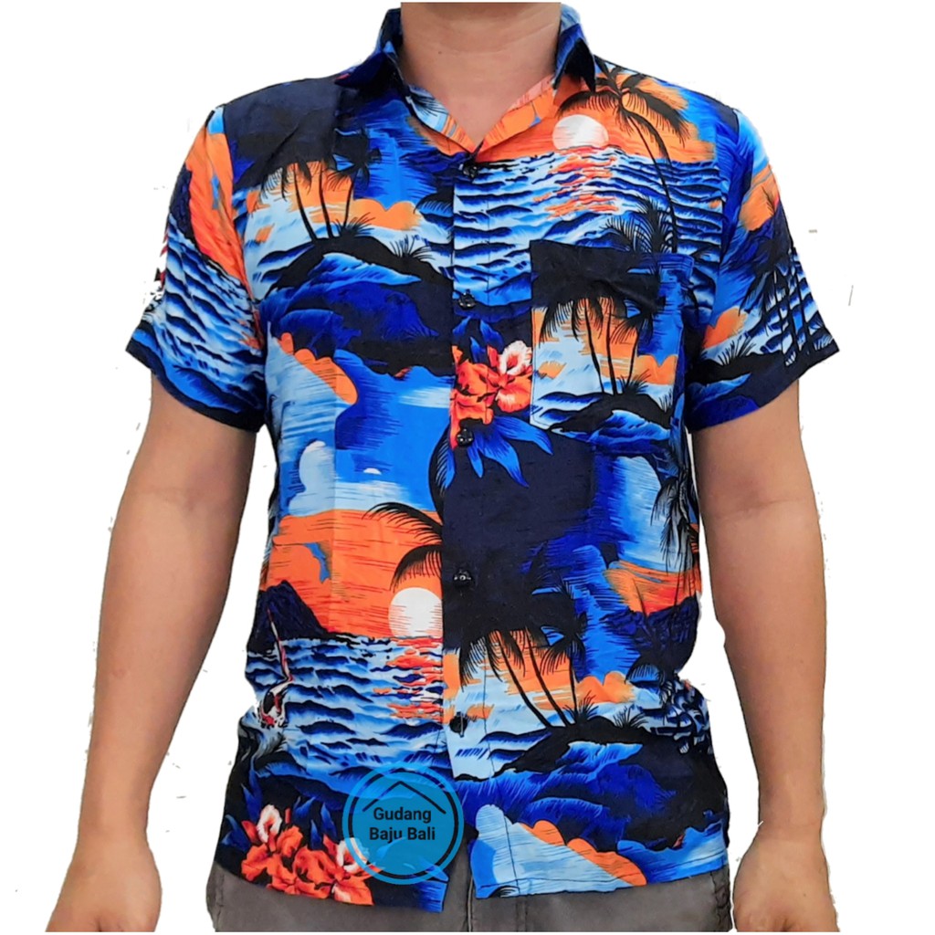 Kemeja Pantai / Kemeja Hawai / Kemeja Bali (Bahamas) M-XXXL-Biru orange