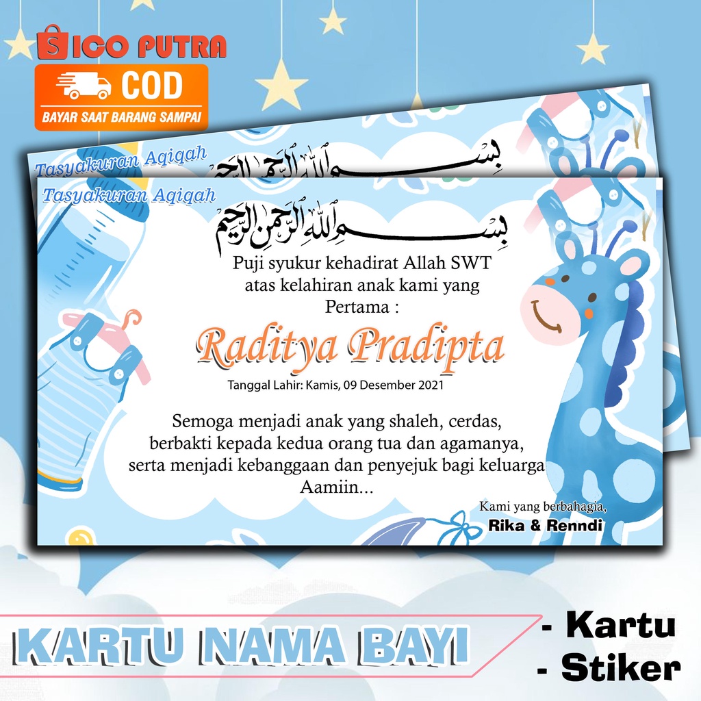 Kartu nama & stiker bayi Syukuran&Akikah lucu unik terbaru