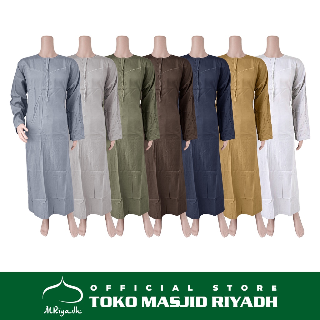 AMIRI Gamis Pria Dewasa Model Oman Tanpa Kerah Gamis Polos Putih Polos Warna