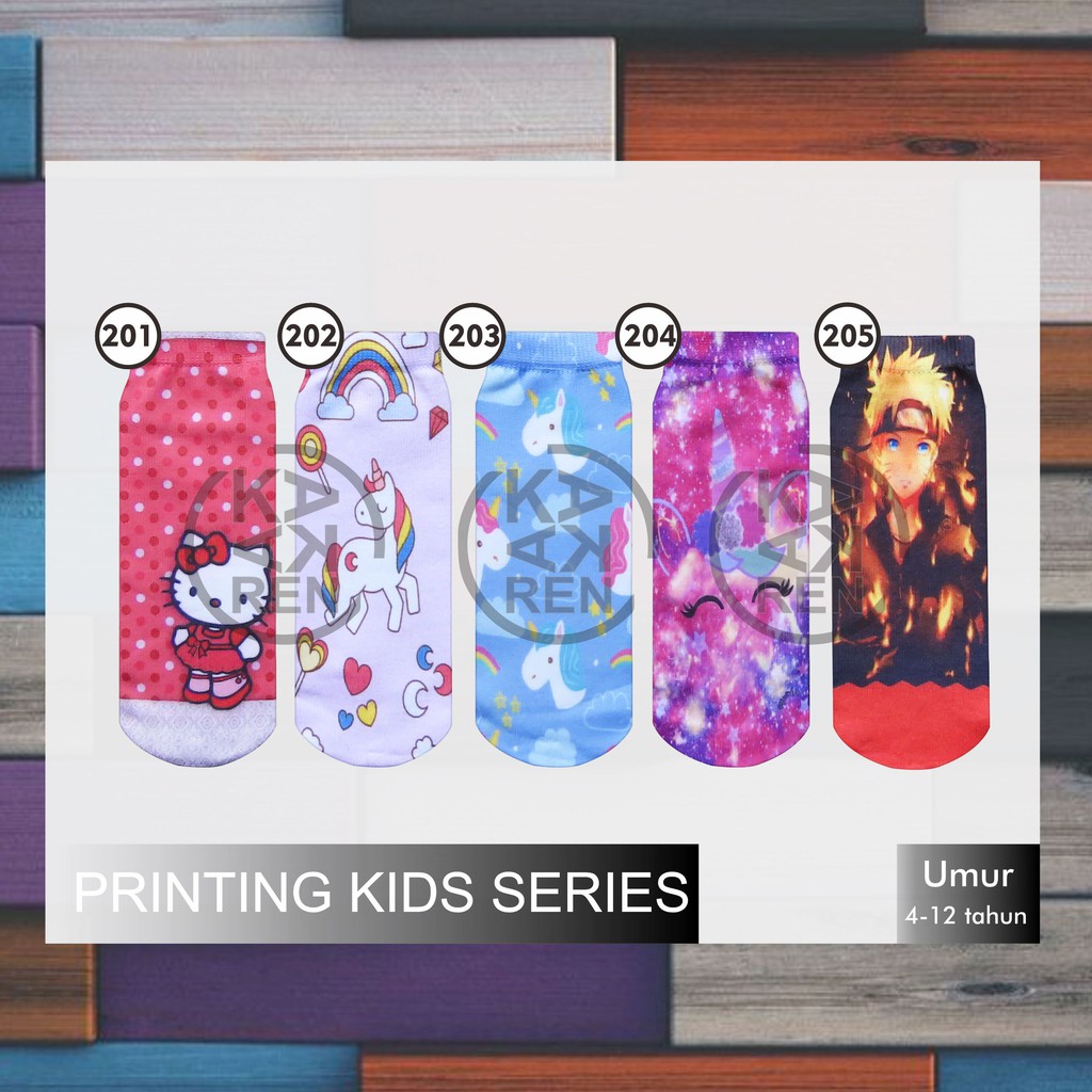 Kaos Kaki Printing Anak Karakter LOL, Hello Kitty, Naruto K