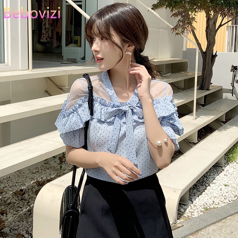 [baju wanita import] OL blouse Wanita Lengan Pendek  Bahan Sifon dan Warna Aprikot Bergaya Sexy