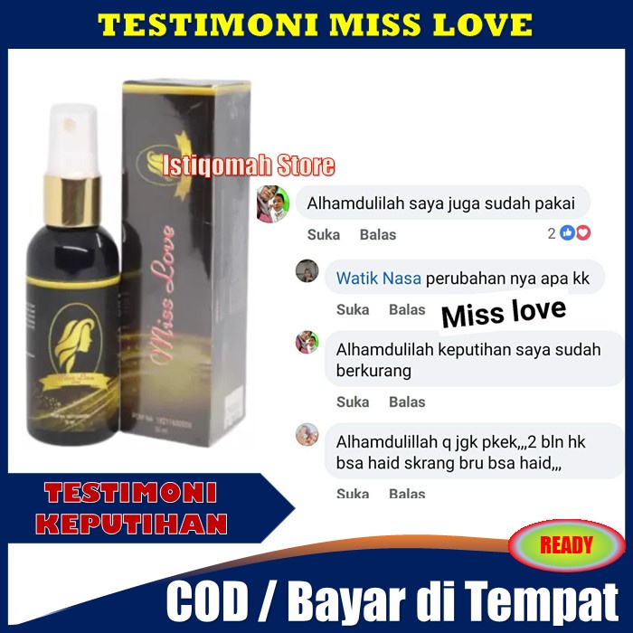 PROMO COD - Miss Love Spray Perawatan Kewanitaan Harum, Rapat dan Keset NON ALKOHOL ️- Obat Keputihan Ampuh Pelancar Haid - Obat Promil Cepat_Hamil Ampuh Alami TERLARIS TANPA EFEKSAMPING ORIGINAL Sudah BPOM