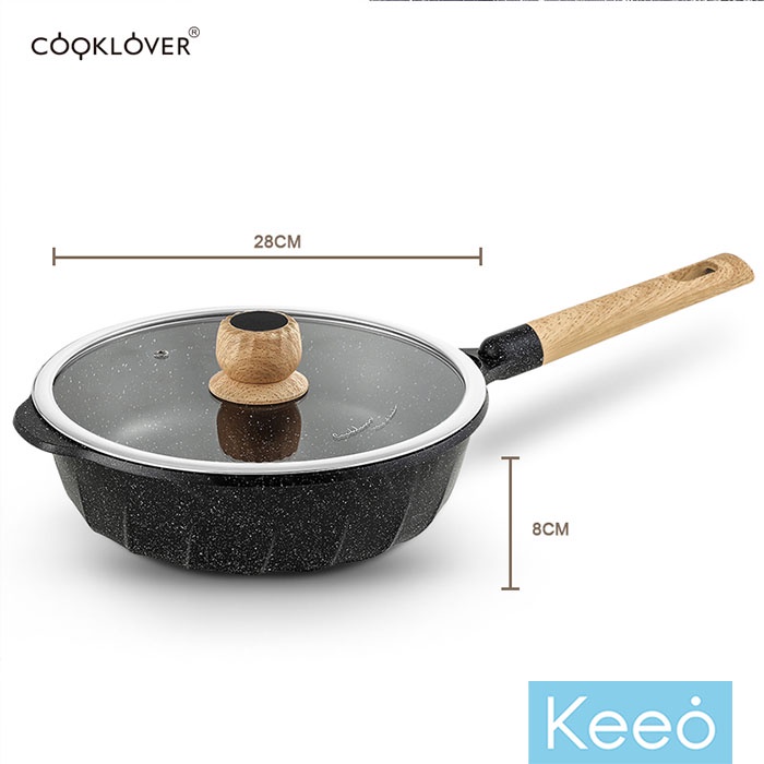 Cooklover 28 cm Wajan Penggorengan Anti Lengket Granit dgn Tutup (Deep Fry Pan) Hitam