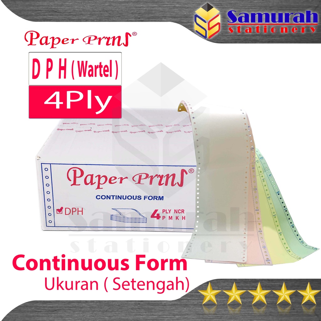 

Kertas Continuous Form Paper Prins 9,5/2 x 11/2 ( Wartel ) K4 Ply DPH Bagi 4 / CF Paperprins Carbonize NCR / Kertas Komputer Karbon Rangkap 4