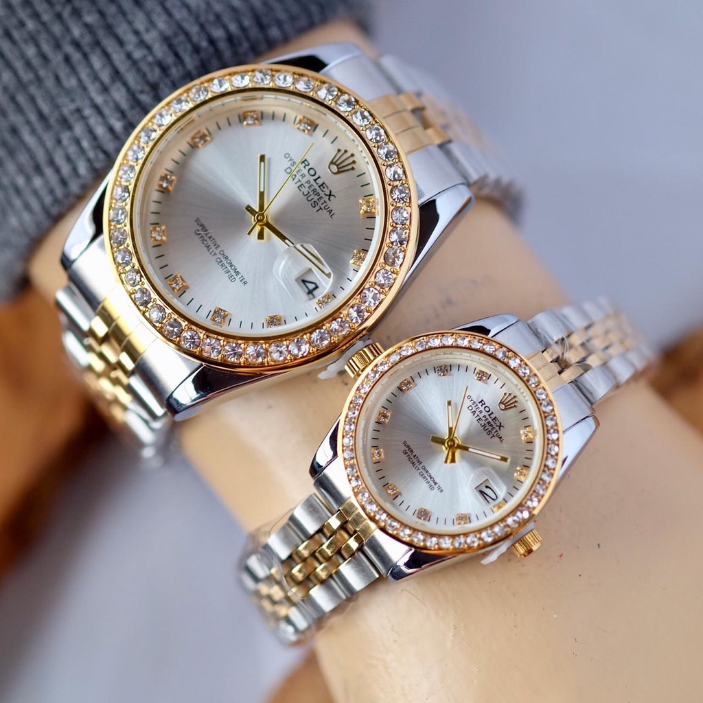 Jam Tangan Couple Pria Wanita Cewek Cowok Laki Laki Perempuan Analog  Rolex Super Tanggal Rantai