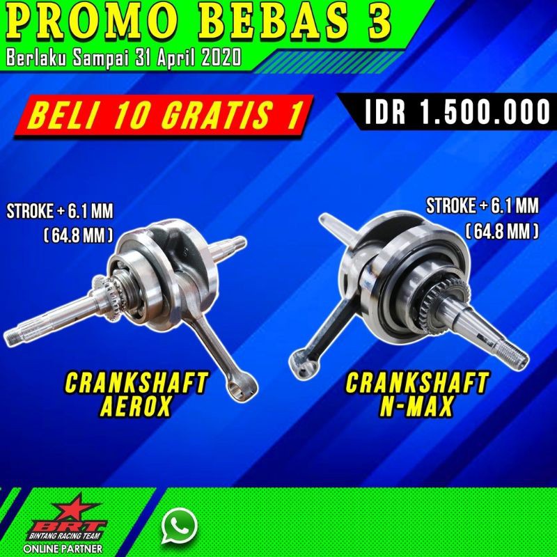 Super CrankShaft BRT Kruk as Racing All New Nmax 2020 Aerox 155 Lexi 125 Up Stroke 6.2mm