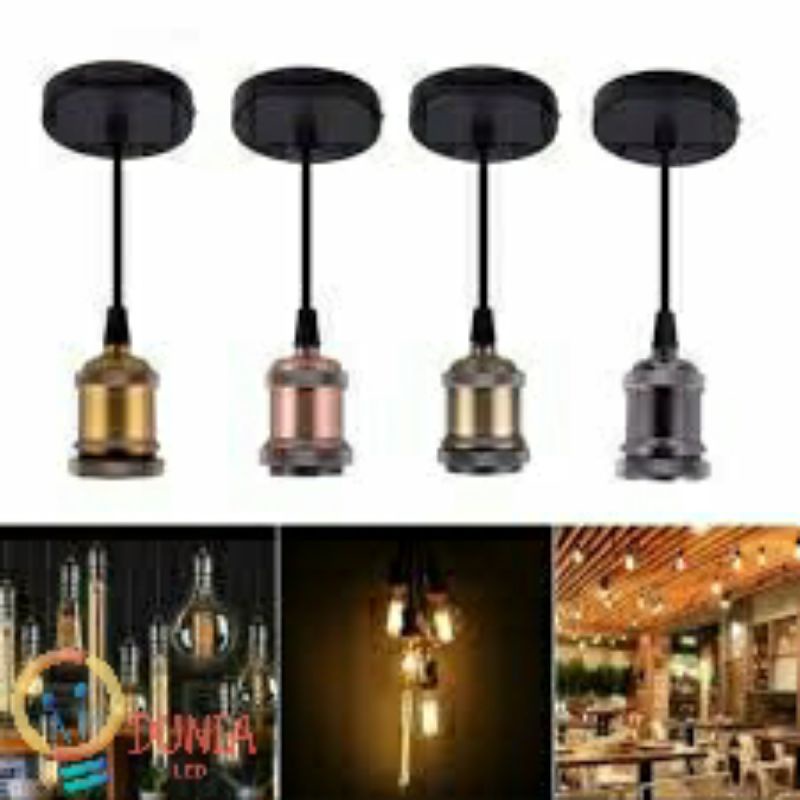 Fitting Lampu Gantung E27 + Kop Kabel Tanpa Edison Filament