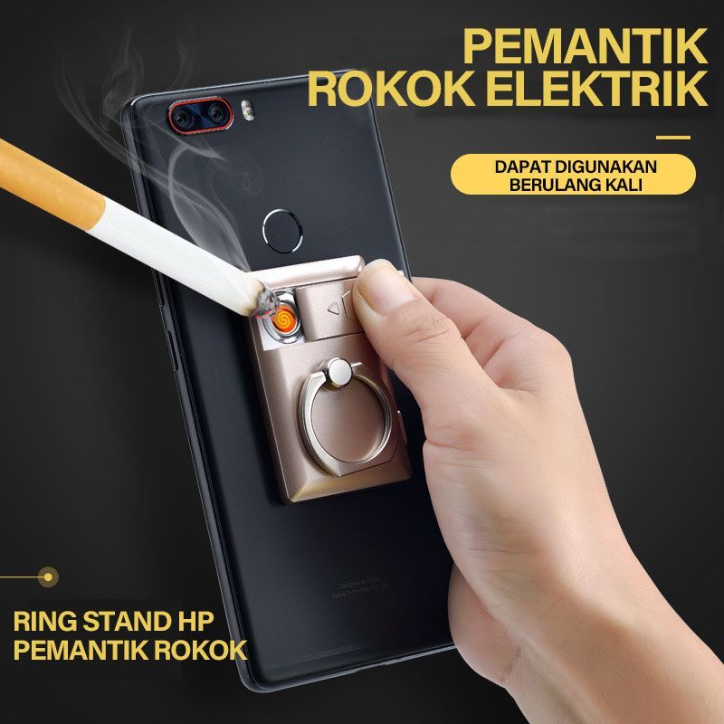 ring stand stand hanphone dengan ligter elektrik, ring korek api cass , korek api moderen