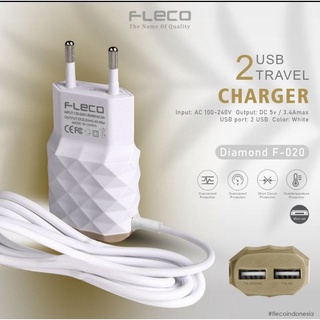 Charger Adaptor FLECO F-020 Diamond 2 output usb + kabel fast charging Cas kabel Micro Original