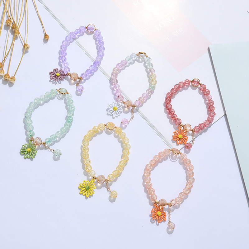 Ins Daisy Flower Bracelet For Women Girls Fashion Glass Crystal Beads Bracelets Jewelry Accessories