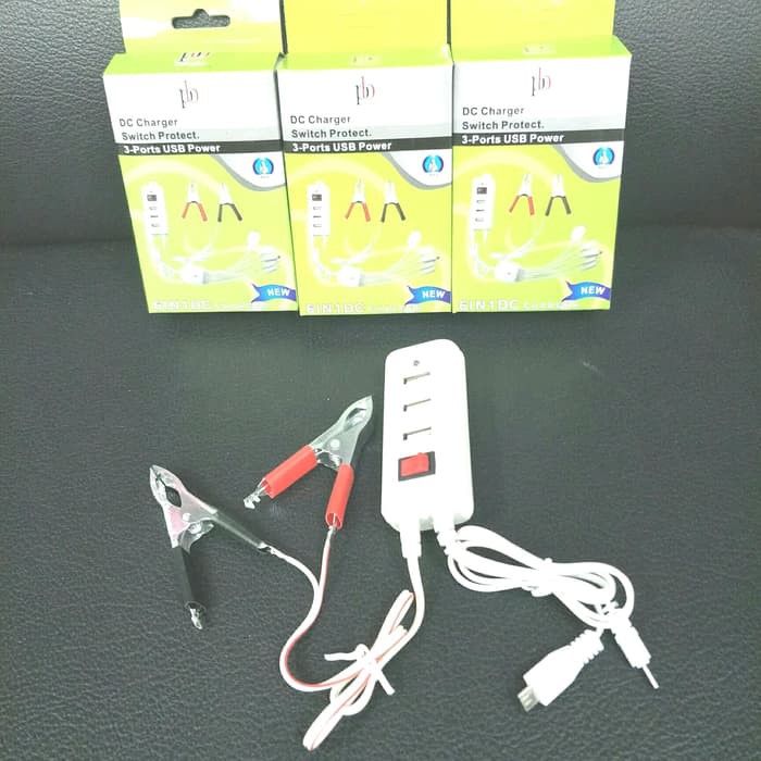 Charger Hp Aki Motor Swith Protect 3 Usb Port Casan Accu Grab Gojek 6 in 1