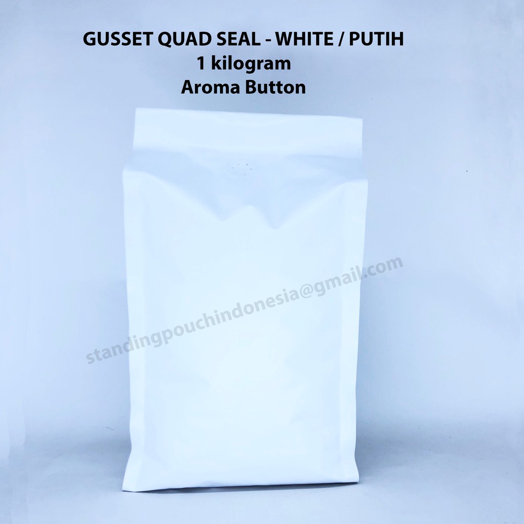 

Kemasan Kopi Gusset Quad Seal 1Kg (50PCS) ( VALVE ) - PUTIH *PREMIUM*