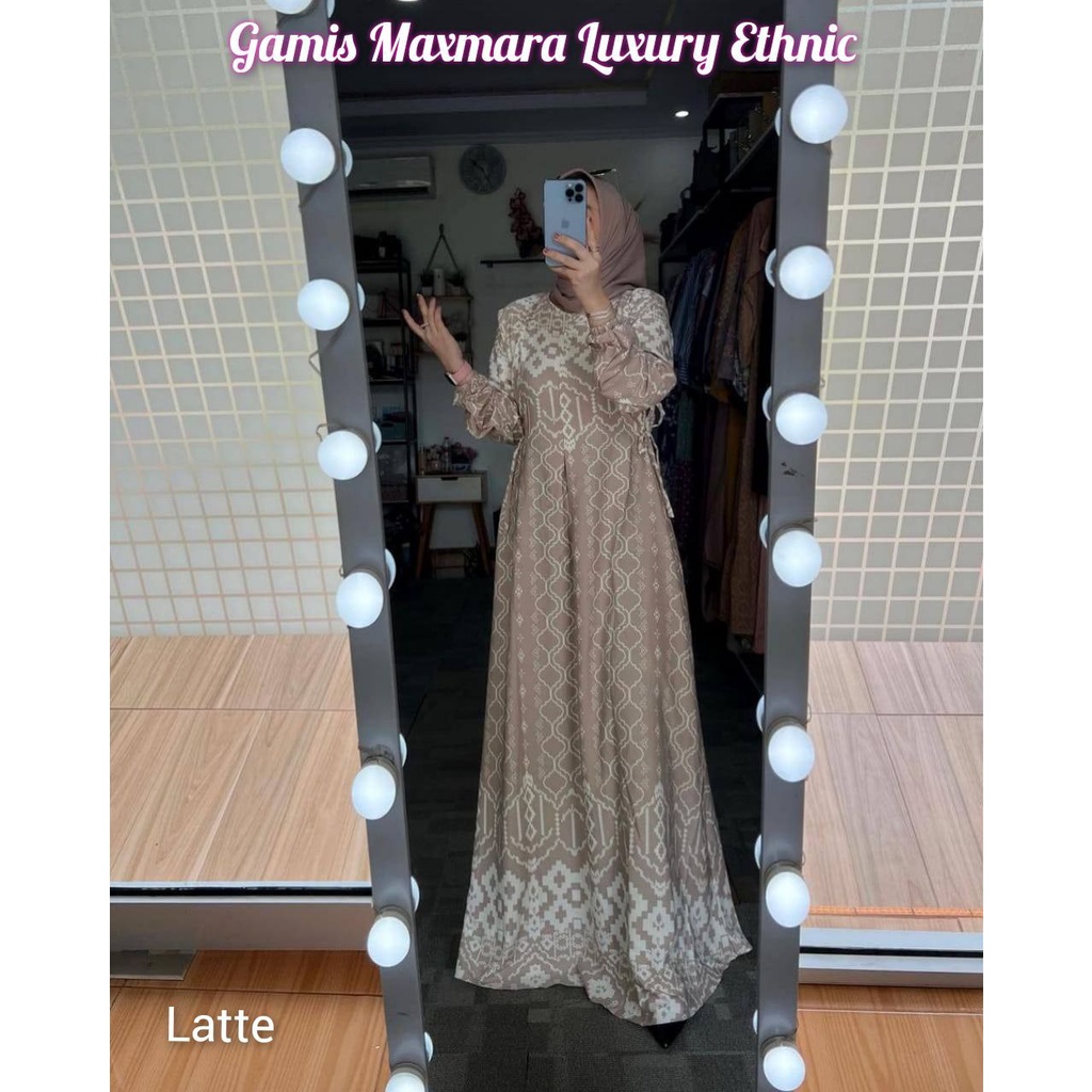 Maxmara Lux Ethnic  - Gamis Terbaru Maxmara Lux  Premium Dress Wanita Lengan Panjang Maxi Dress Kekinian LD 110 cm