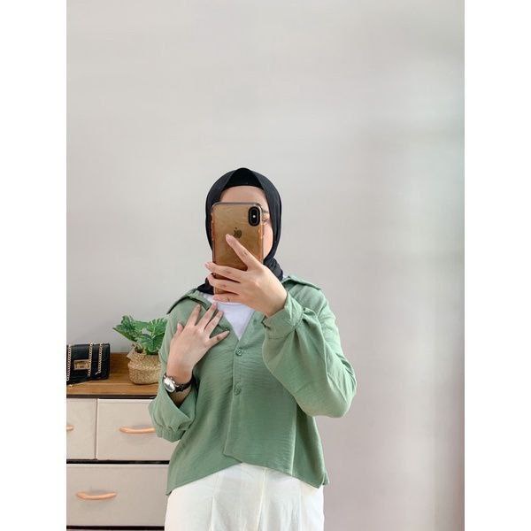 Mojito Kemeja Wanita Crop Oversize Crinkle Airflow Atasan Blouse Lengan Panjang Baju Wanita Kekinian LD 110