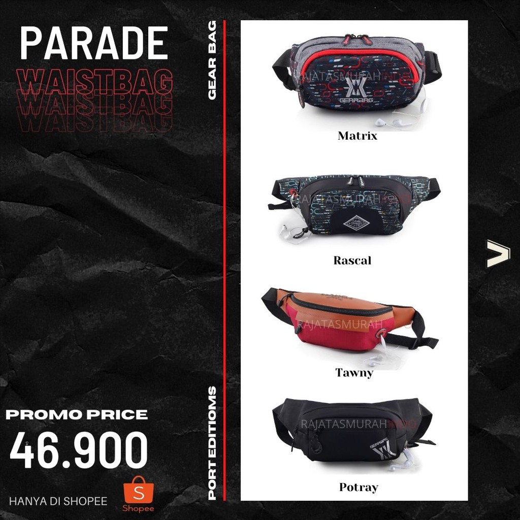 PARADE WAISTBAG - BIG PROMO WAISTBAG PRIA PALING LARIS WITH RUBBER PORT - DISKON