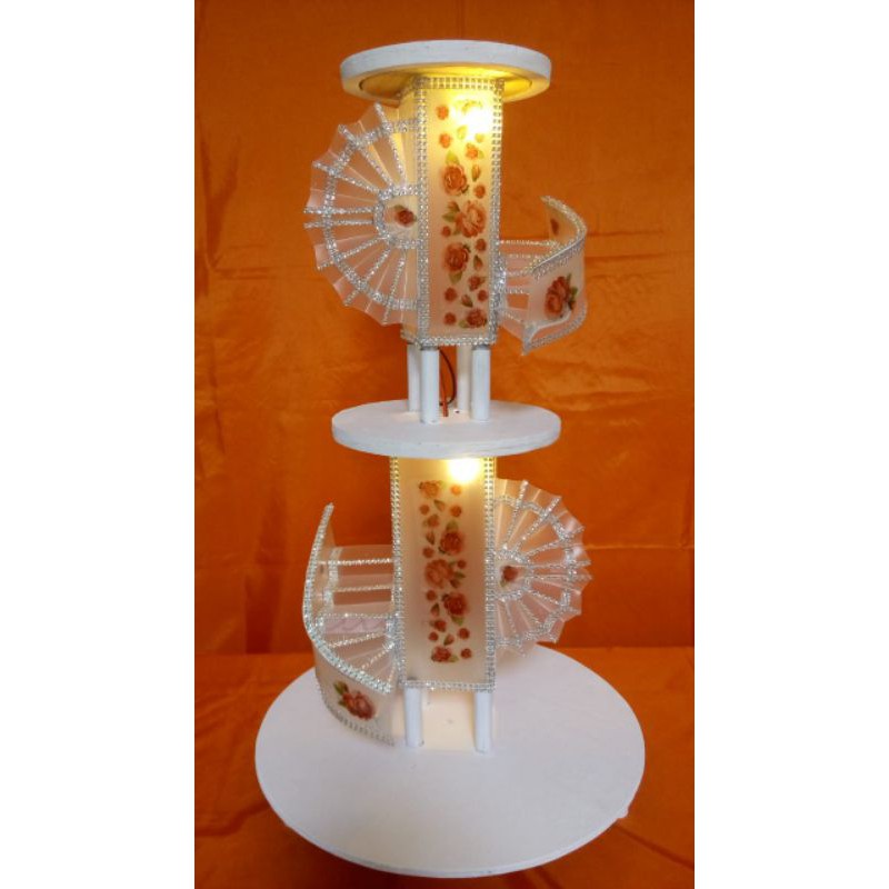 Cake stand 3 tier wedding/dekorasi kue pernikahan pengantin/standar kue/hias/lampu/dekor/dudukan kue