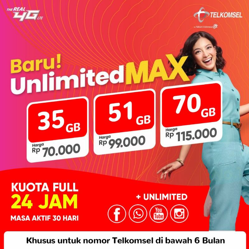[BARU] PAKET KUOTA TELKOMSEL SIMPATI / AS / LOOP FULL 24 JAM UNLIMITED MAX 35GB 51GB 70GB UNLIMITEDM