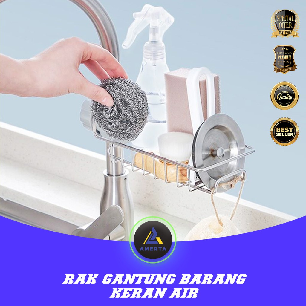 Rak Gantungan Barang Keran Air Peralatan Dapur Sabun Stainless Steel