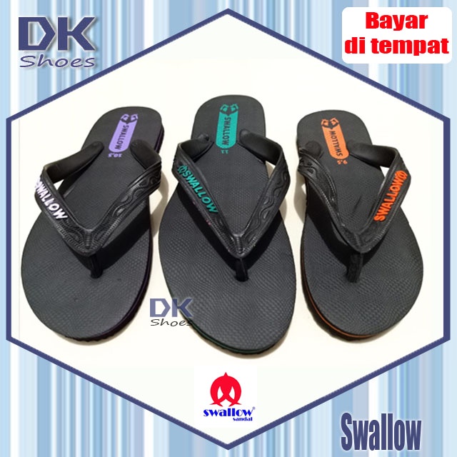 Swallow Sandal Hitam Jepit Karet Pria Wanita Sandal Rumah 9.5 - 11 / Sandal Wudhu / Sandal Karet