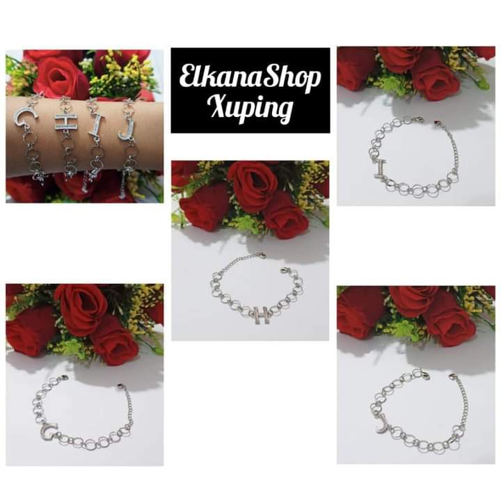 Gelang Dewasa Ring bulat  Ininsial Nama A-Z chat pilih huruf.silver xuping