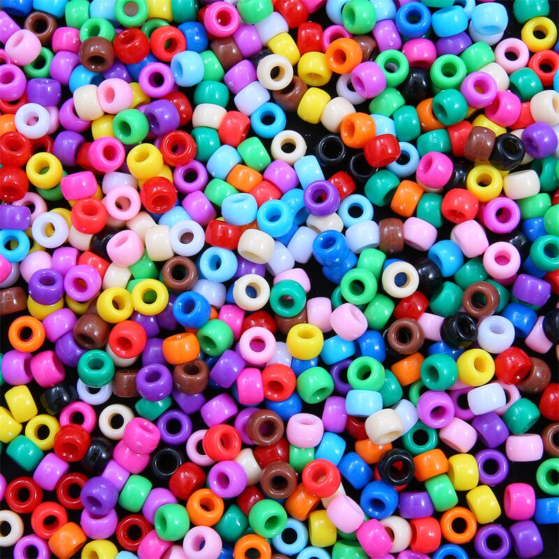 100pcs 9mm x6mm Acrylic Solid Color Round Beads Plastic Solid Color Beads Jewelry Making DIY Handmade Bracelet Loose Beads Large Hole Round Beads