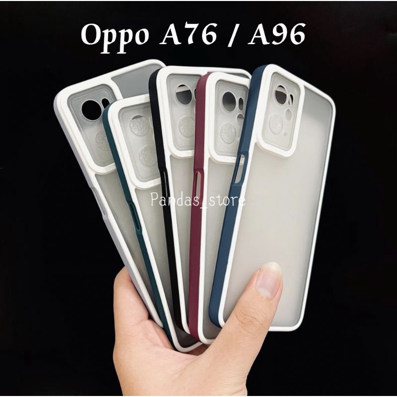 Pro Hybird Oppo A76 / A96 4G Softcase Halus dan Elegan / Pinggiran Garis Putih Keren (Pandas)