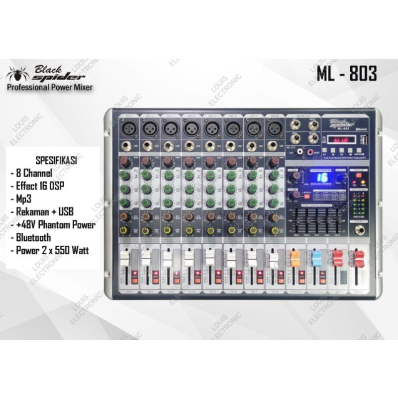 Power Mixer Black Spider ML 803 Mixer Black Spider ML803 8 Channel ORIGINAL