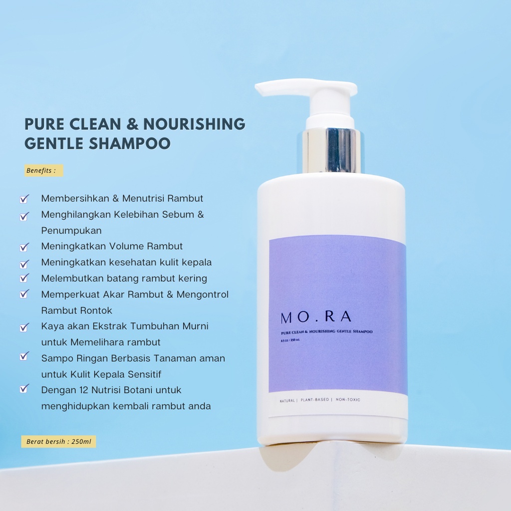 {HAIR CARE} MO.RA PURE CLEAN & NOURISHING GENTLE SHAMPOO / VEGAN SHAMPOO / 2IN1 SHAMPOO / SLS FREE / PARABEN FREE / SILICONES FREE / SAMPO ANTI LEPEK / SAMPO ANTI RONTOK-3