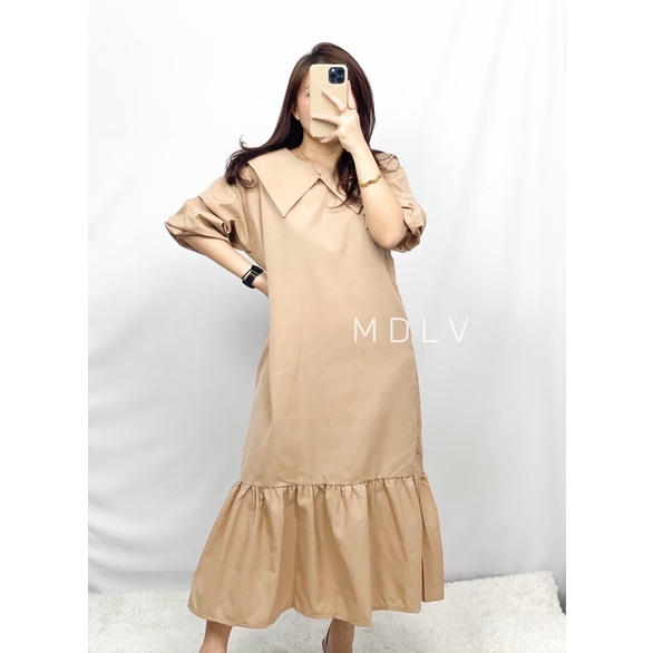 MDLV ~ 87810# Taylor Drop Waist Dress Babydoll Long Dress Korea Dress Casual Dress Premium Fashion Import