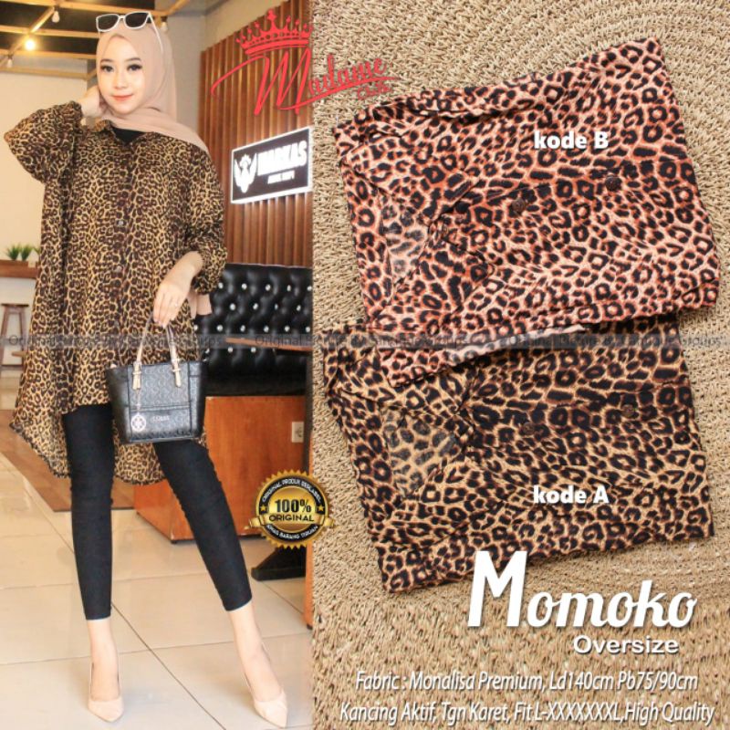 momoko oversize blouse atasan motif leopard macan