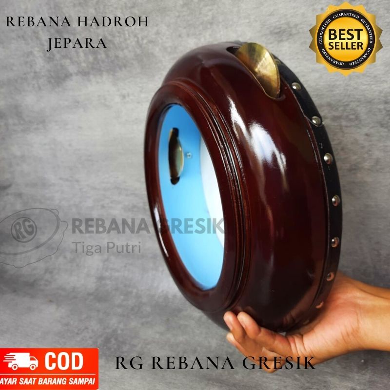 Rebana Hadroh model Jepara  kayu mangga ukuran 30 kencer kuningan