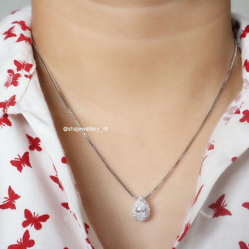 Kalung Titanium Wanita Lapis Emas Putih Teardrop