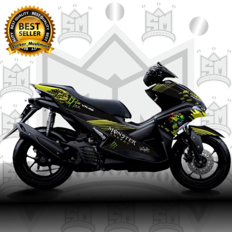 Decal Sticker Aerox 155 livery rossi hitam kuning