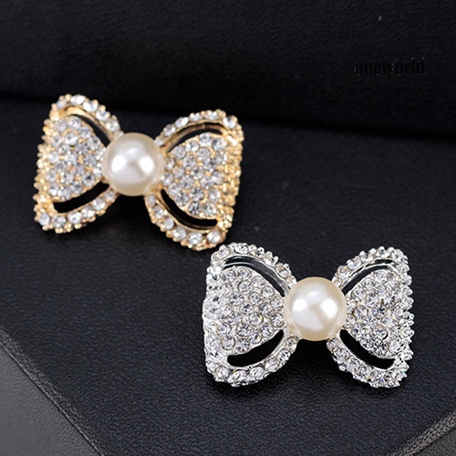 OW@ Lady Fashion Bowknot Shiny Rhinestone Imitation Pearl Scarf Dress Brooch Pin