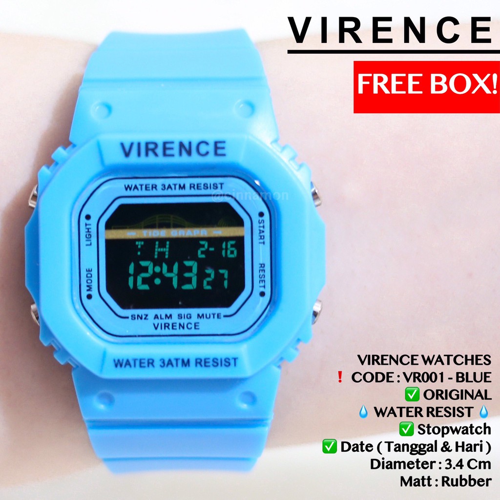 Jam tangan VIRENCE pria wanita Original anti air garansi mesin 1 tahun free box model gshock dw5600