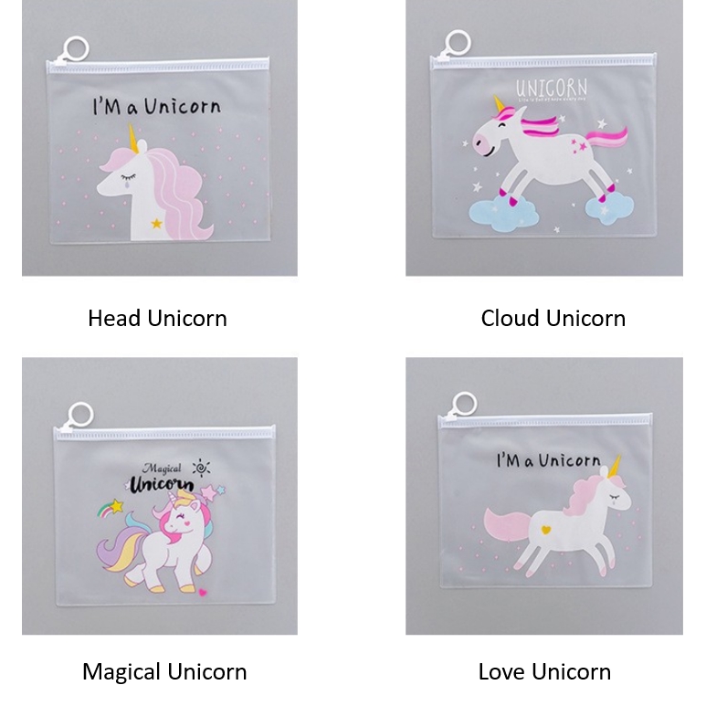 

DEJI - Tempat Pensil Transparan Unicorn & Pink Panther / Map File Unicorn / Zipper Bag