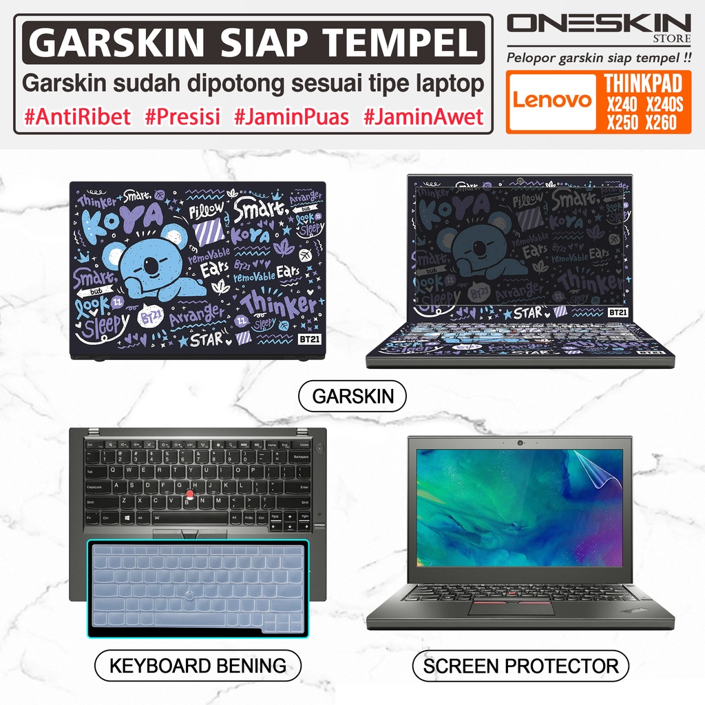 Garskin Sticker Laptop Pelindung Screen Keyboard Protector Lenovo Thinkpad X240 X240S X250 X260 Gambar Full Body Silikon Bening Glossy Doff Cooskin