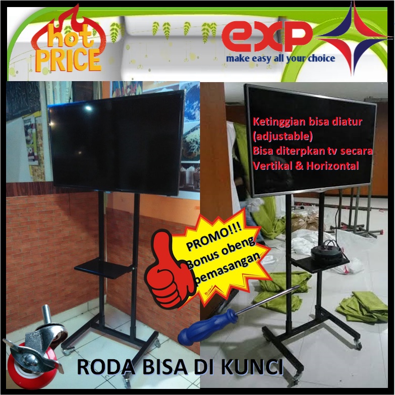 Garansi cocok!!! Bracket TV Standing 32&quot; s/d 65&quot; UNIVERSAL pakai RODA KOKOH 100% BESI MURNI-5