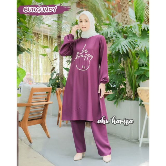 SETELAN CELANA BE HAPPY ONESET ORI AKU KARISSA / SETELAN WANITA KEKINIAN MATT ITY CREPE