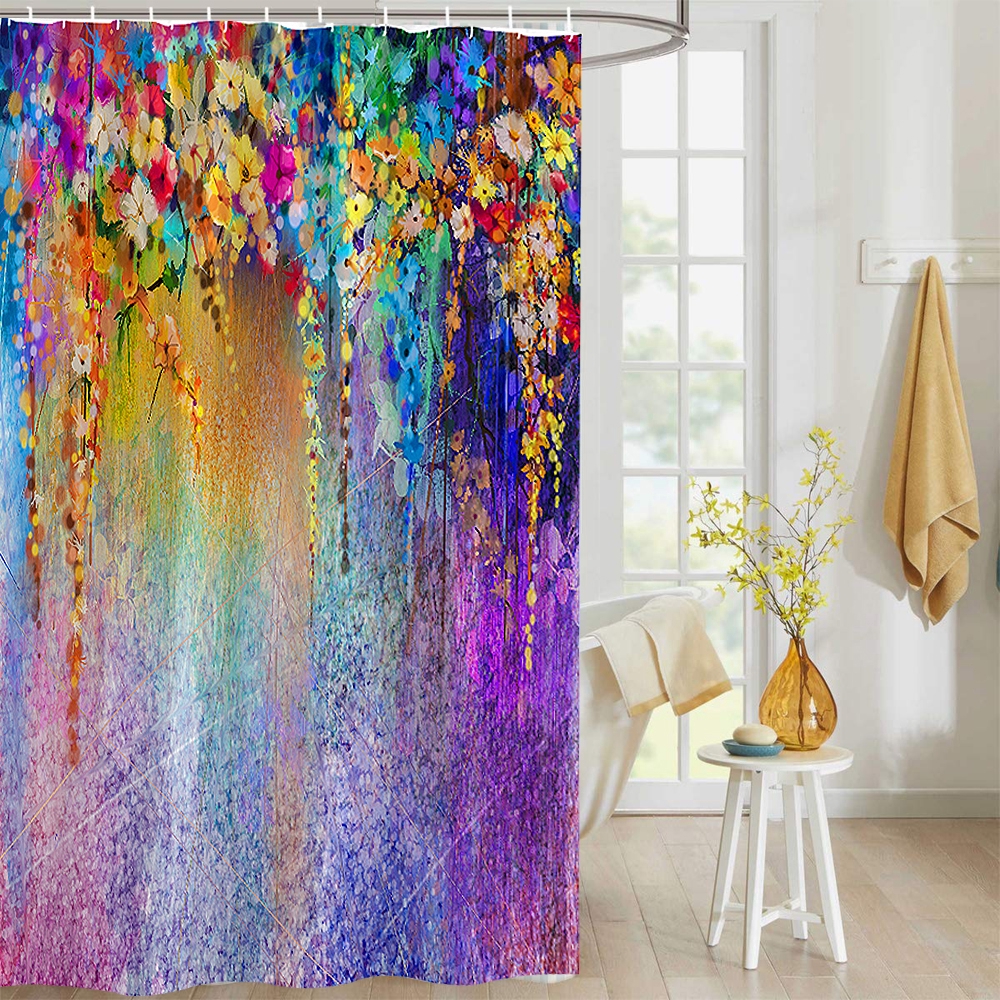 180x180cm Tirai Shower Kamar  Mandi Anti  Air  Motif Bunga 