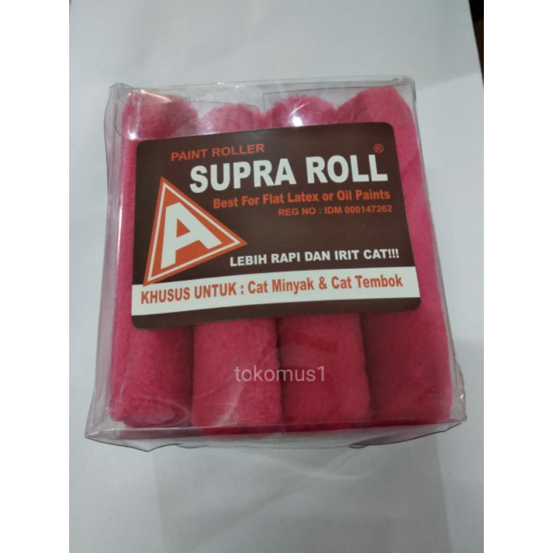 SUPRA BULU ROLL KAPAL 4 INCH REFILL KUAS CAT BULU DOMBA PER PCS-MERAH