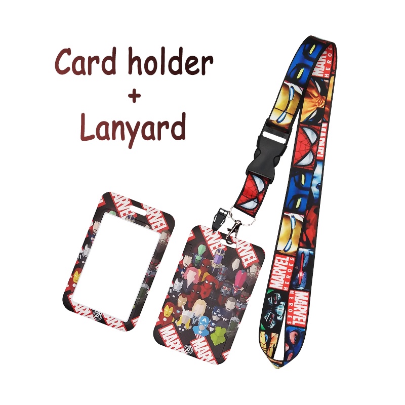 Marvel Heroes Pemegang Kartu Dengan Leher Lanyard Captain America Kartun ID Lencana Pelindung Case Telepon Gantungan Kunci Tali