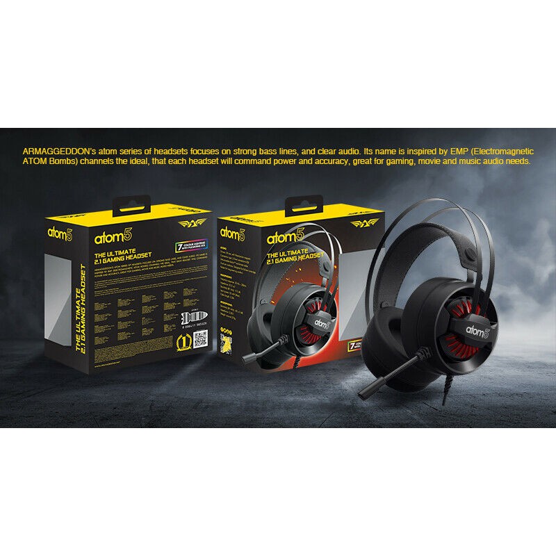 headset gaming Armaggeddon Atom 5 original 7.1 colour RGB lightning