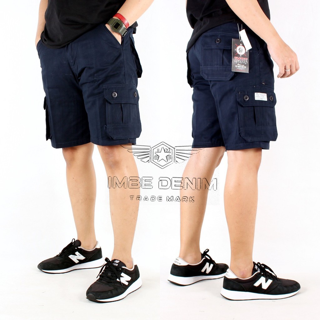 Celana Cargo pendek Pria Navy Blue Cotton Twill PDL Short Cargo Pants Katun Canvas Premium